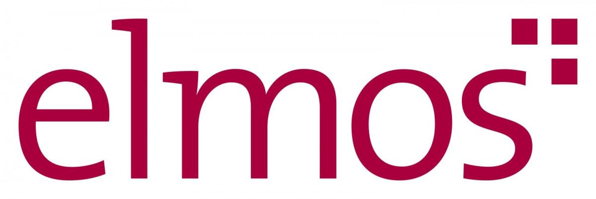 Das Bild zeigt das Wort „elmos“ in Kleinbuchstaben, fettgedruckt und dunkelrot mit zwei kleinen dunkelroten Quadraten über dem letzten „s“ auf weißem Hintergrund.