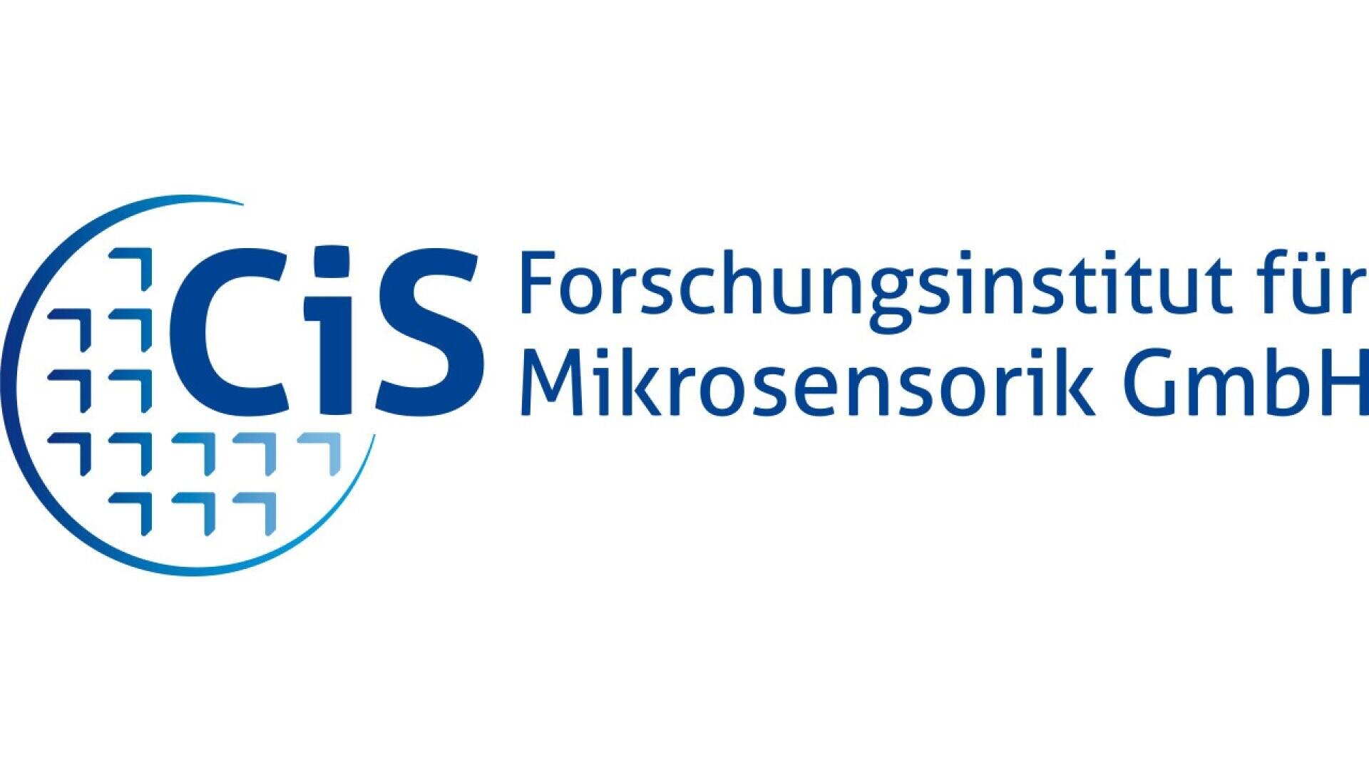 Logo of CiS Forschungsinstitut für Mikrosensorik GmbH, featuring blue text and an abstract circular pattern with arrow-like shapes on the left.