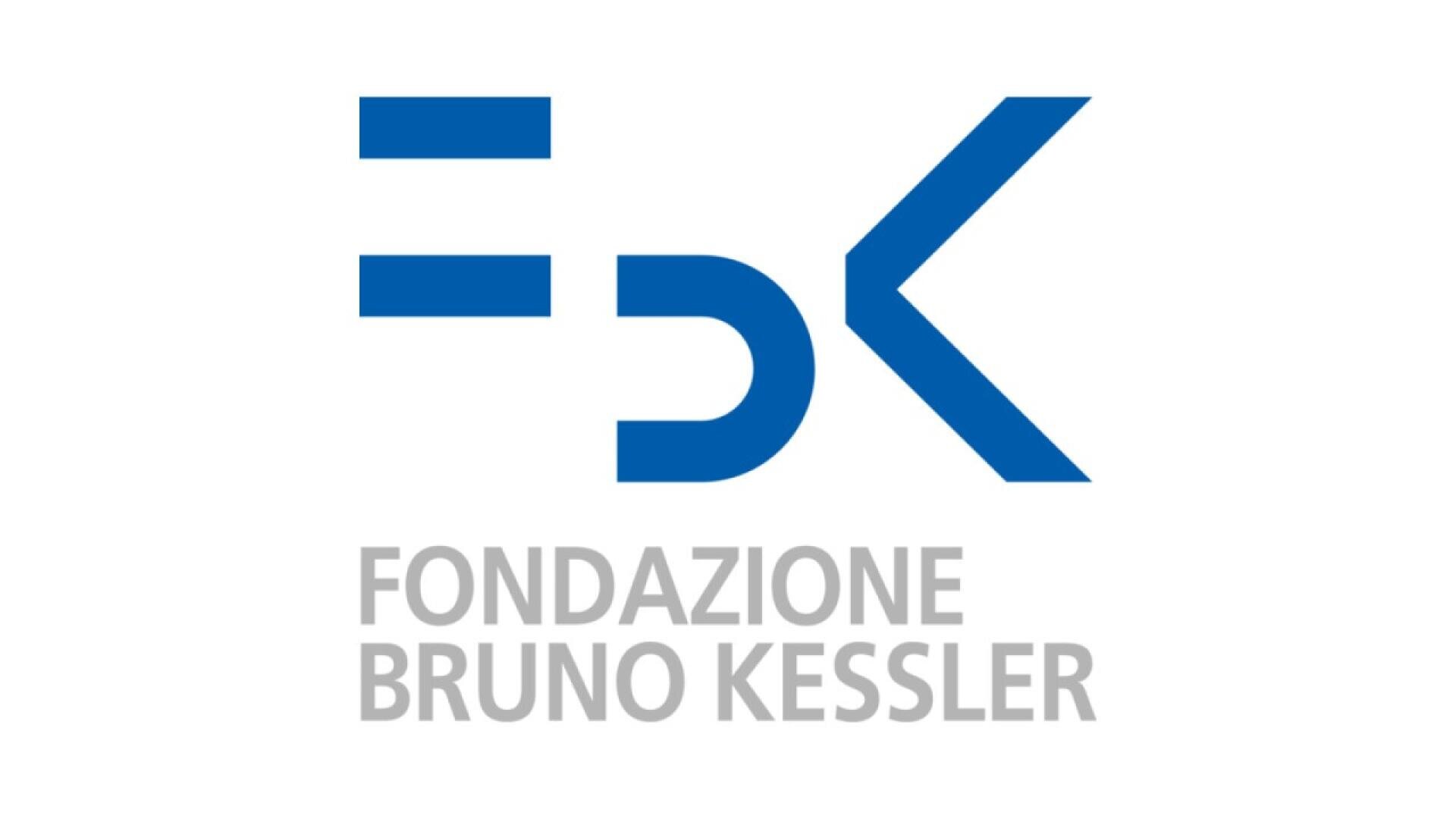 Blue geometric FBK logo above gray text reading Fondazione Bruno Kessler on a white background.