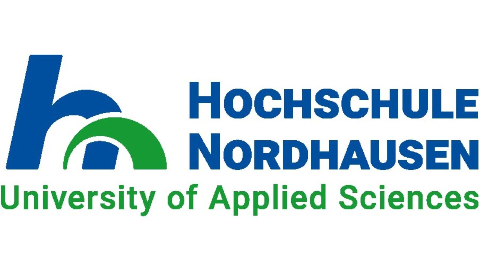Logo of Hochschule Nordhausen University of Applied Sciences, featuring a blue and green abstract design on the left and the university name in blue and green text on the right.